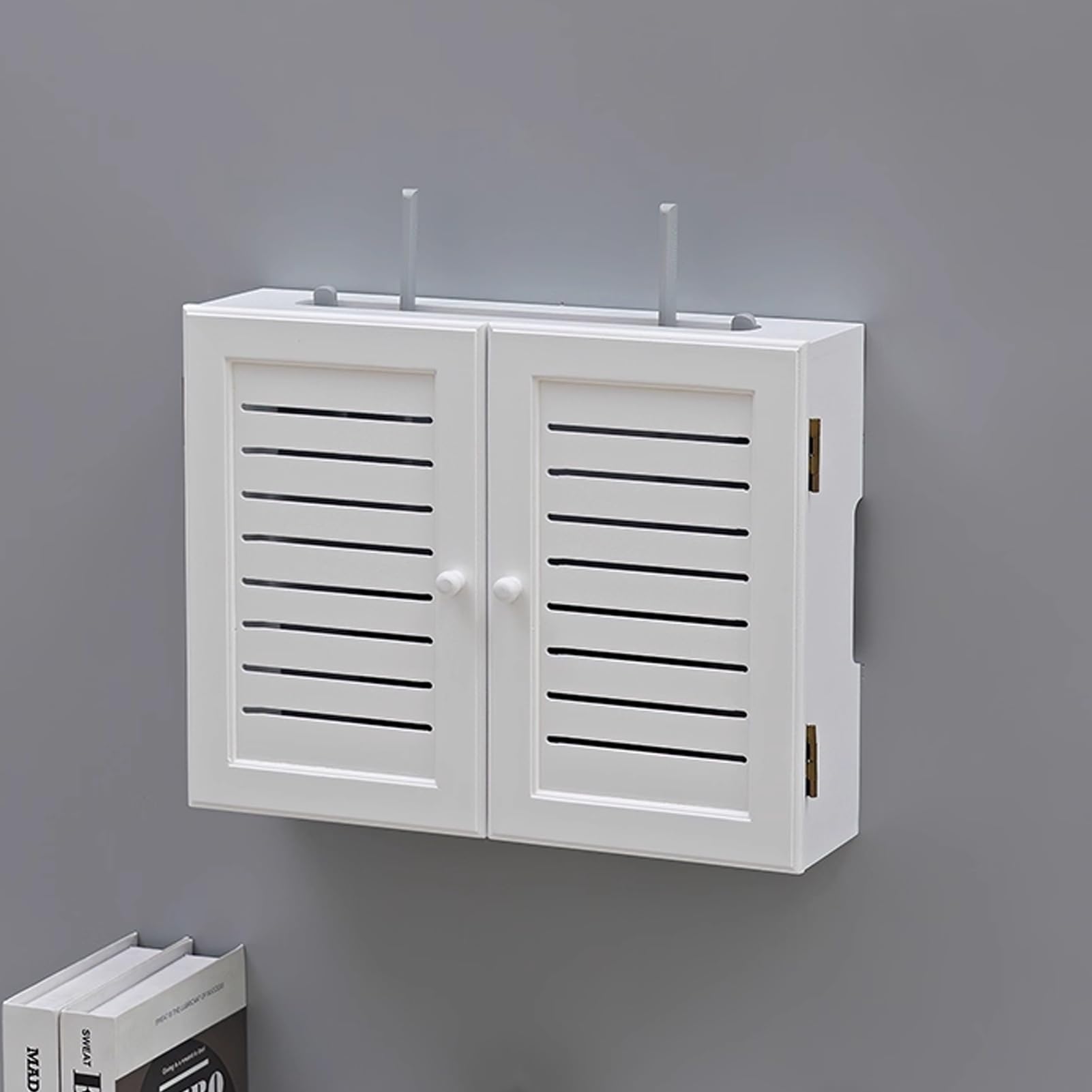 WiFi Storage Box Wall Mount WiFi Router Box Hider Decorative Router Storage Modem Wall Mount Home Media Storages Cabinet for Bedroom Living Room(White,47cm/18.5in)