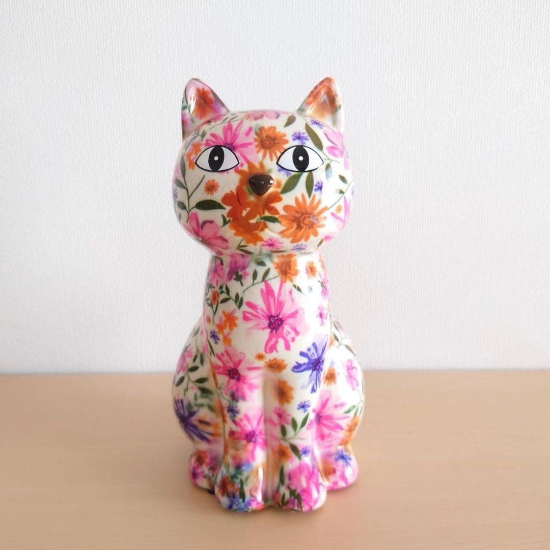 Amazon.co.jp: 猫 貯金箱 花柄 置物 ピンク : おもちゃ
