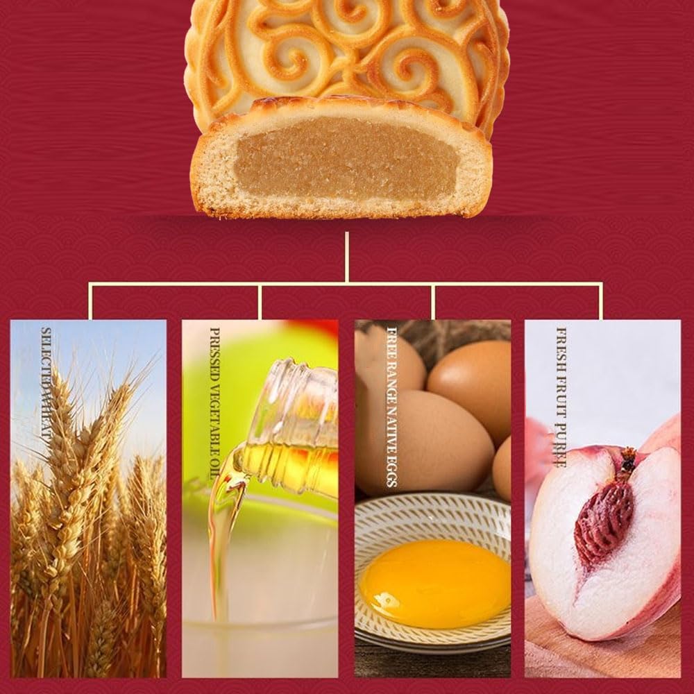 Phuumy 1.76lb Peach Moon Cakes Flavour Chinese Mooncakes Traditional Mid-Autumn Festival Pastries For Mid-Autumn Festival Celebration(8Pc)