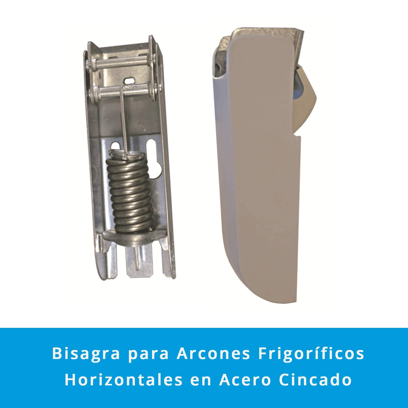 Pack x2 Bisagras con Muelle de 4,5 mm en Acero Cincado para Puerta Superior tipo Arcón o Cofre de congelados | Con embellecedores en poliestireno anti-choque blanco