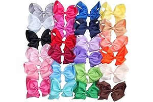 Playful and Pretty: 24 Jumbo 8-Inch Grosgrain Ribbon Hair Bows for Girls and Women