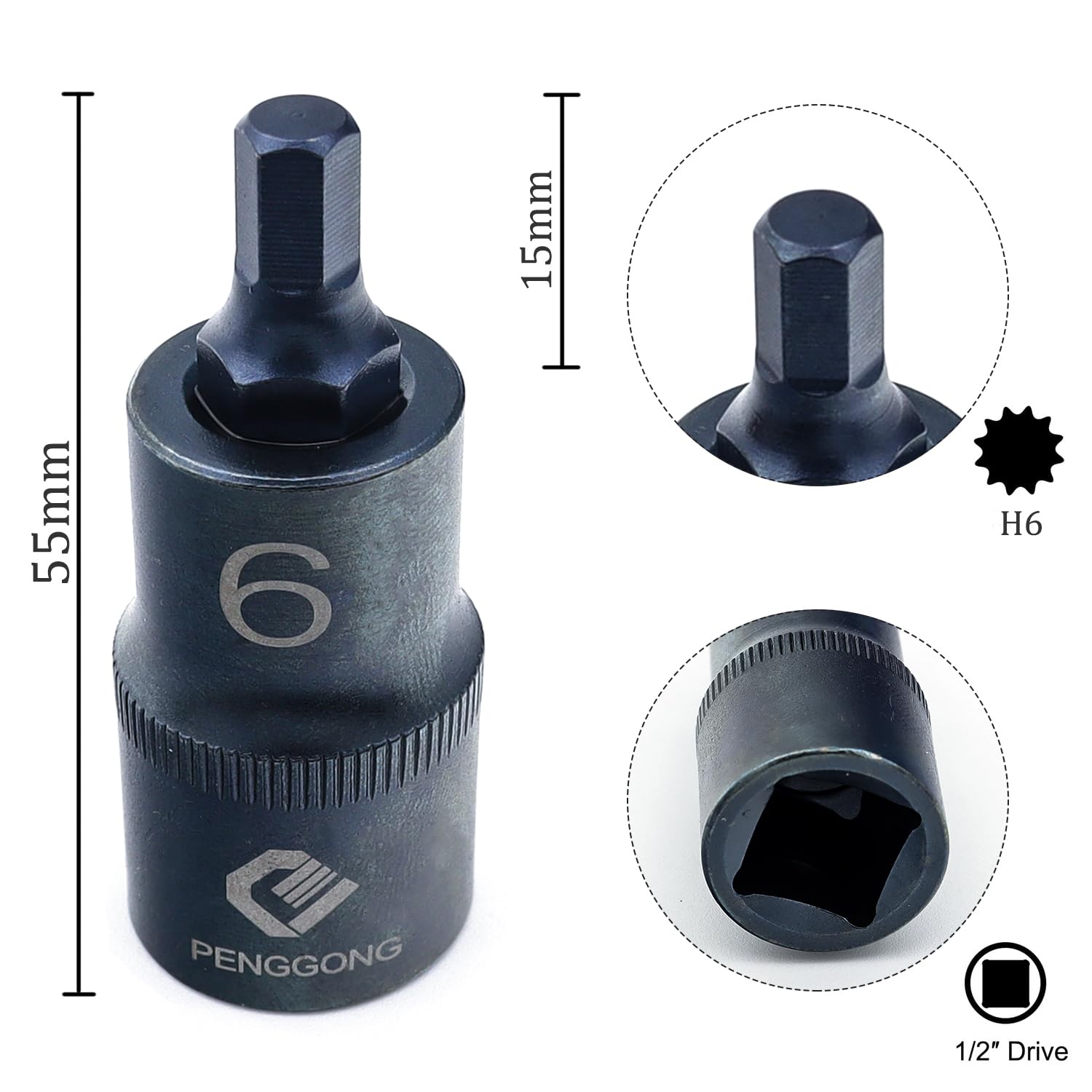 Juttzzei Hex Bit Socket, 1/2" Drive x H14 (14mm) Hex Bit Bit Socket, 14mm Allen Key Square Socket - Image 2