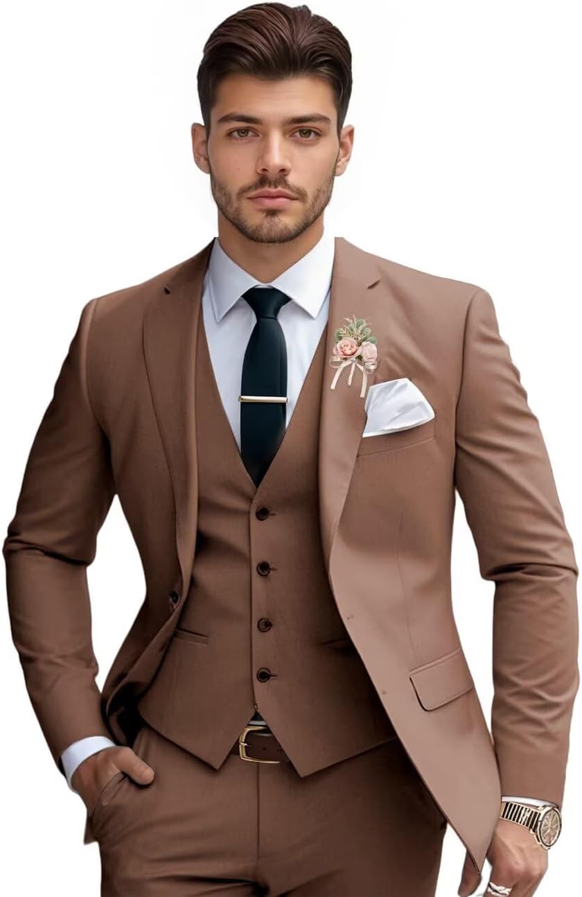 Mens Suits 3 Piece Slim Fit Suit Set Solid Tuxedo Set for Wedding Groomsmen Business Prom Party