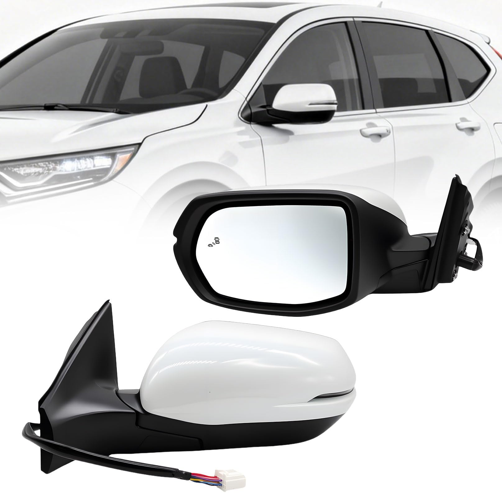 Photo 1 of Aspaton Left Side Mirror Assembly for CR-V 2017-2022 (9 Pins, White)