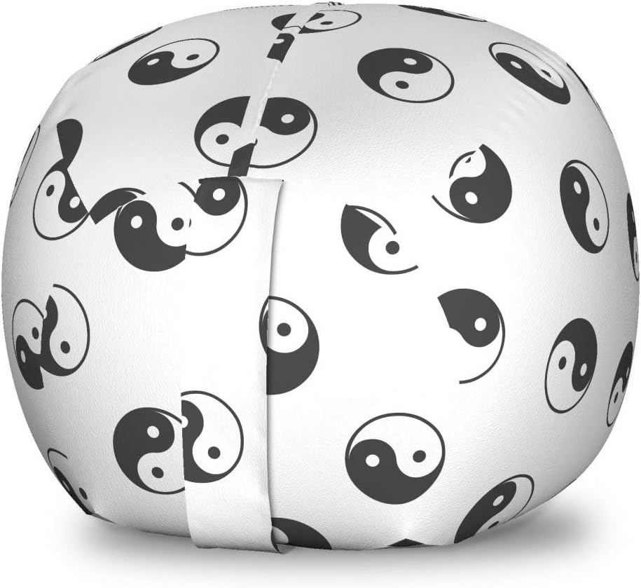 Lunarable Yin Yang Storage Toy Bag Chair, Togetherness of Opposite Sides Oriental Motifs Philosophical, Stuffed Animal Organizer Washable Bag, Large Size, White and Black