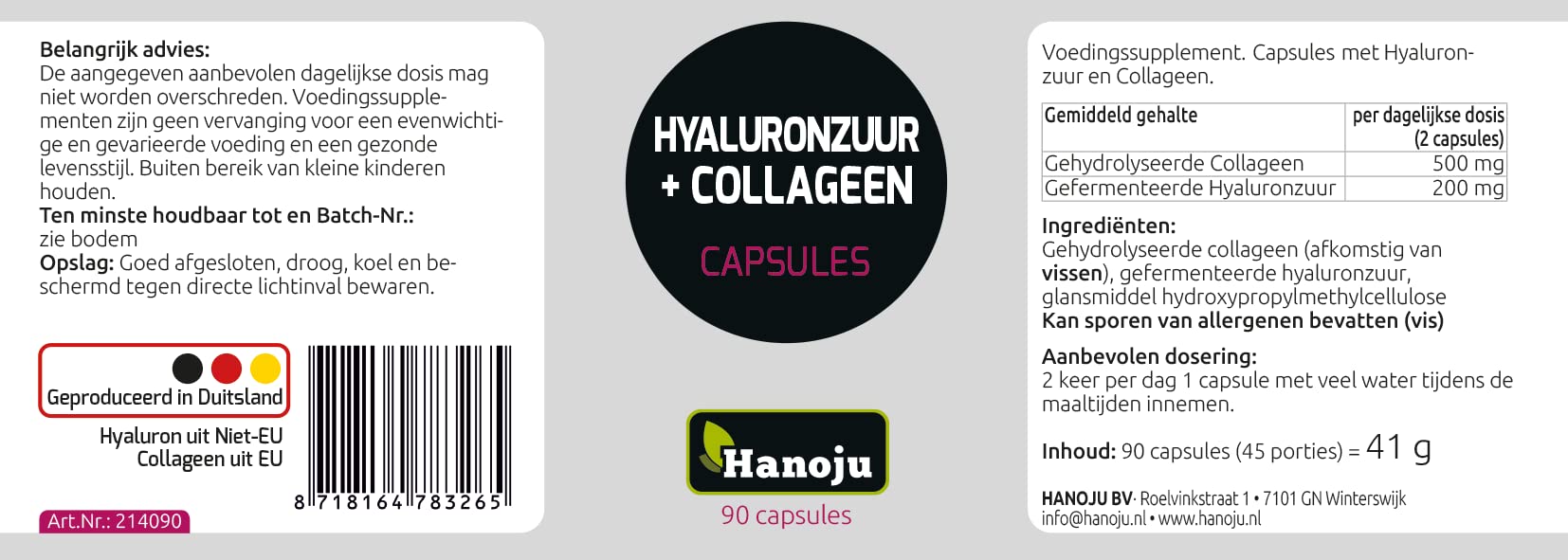 90 gélules d'acide hyaluronique 100 mg + collagène 250 mg - Le collagène donne aux différents organes et tissus leur force et leur élasticité