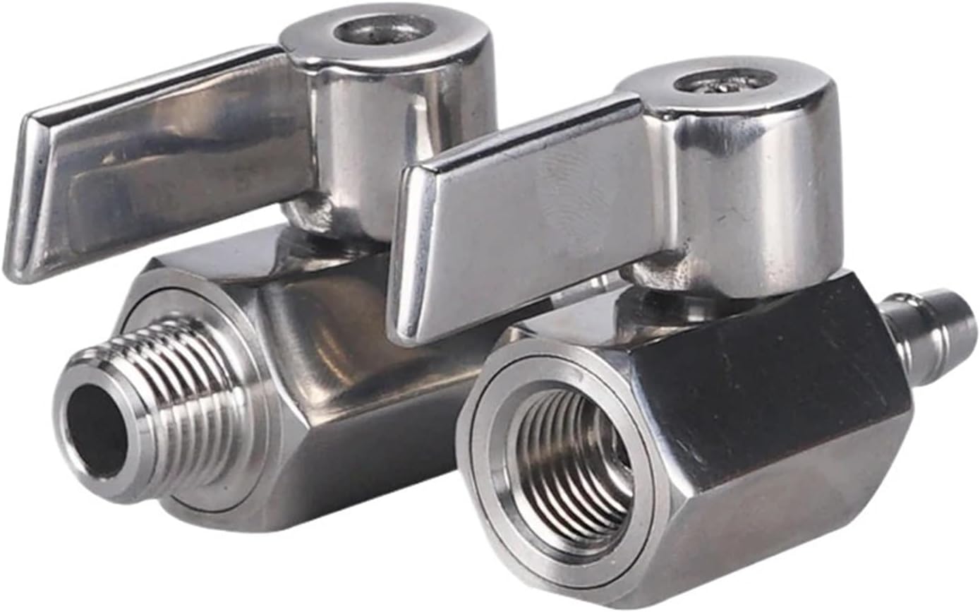 7mm 8mm 10mm 12mm Hose Barb X 1/8" 1/4" 3/8" 1/2" BSP Male and Female Thread 304 Stainless Steel Mini Ball Valve Adapter(3/8",Male-12mm BlueHandle)