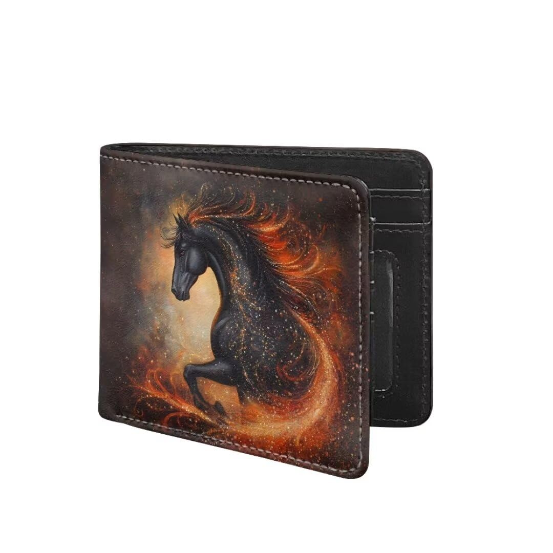 Coldinair Black Horse Boys Wallet for Kids Novelty Wallet for Teen Boys Cool Leather Bifold Wallet Credit Card Cash Id Holder Purse Coin Pocket Id Window for Men Boy Male Youth Guys