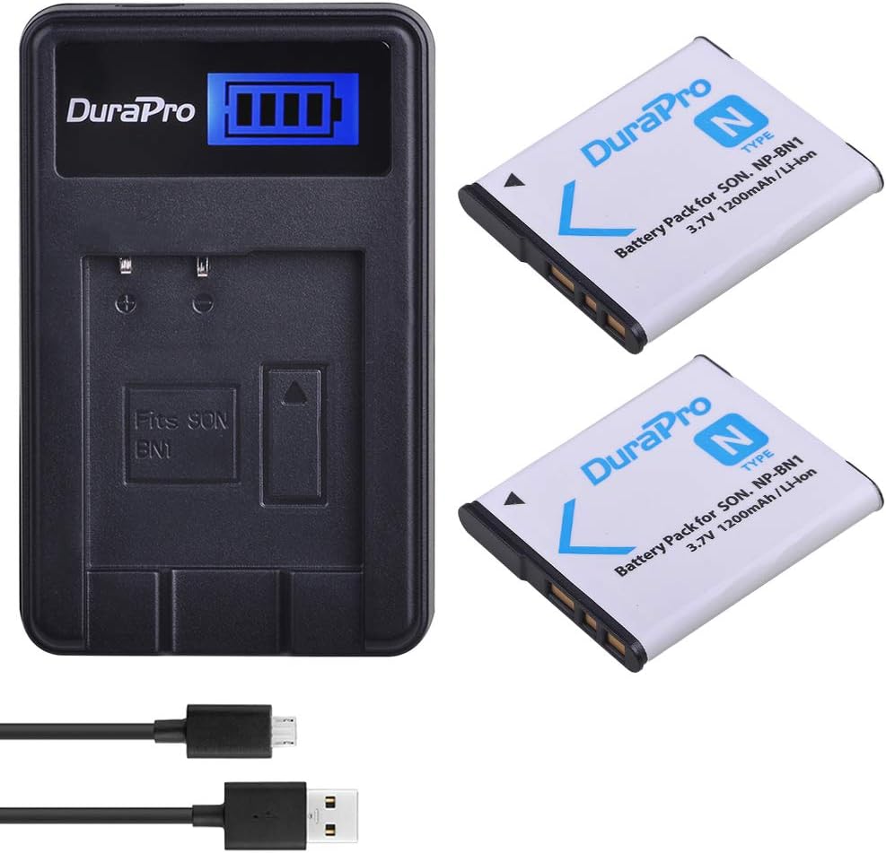 DuraPro 2Pcs NP-BN1 Battery + LCD USB Charger for Sony Cyber-Shot DSC-W800,DSC-WX220,DSC-W830,DSC-W810,Sony DSC-QX30,DSC-QX100,DSC-QX10 Digital Camera