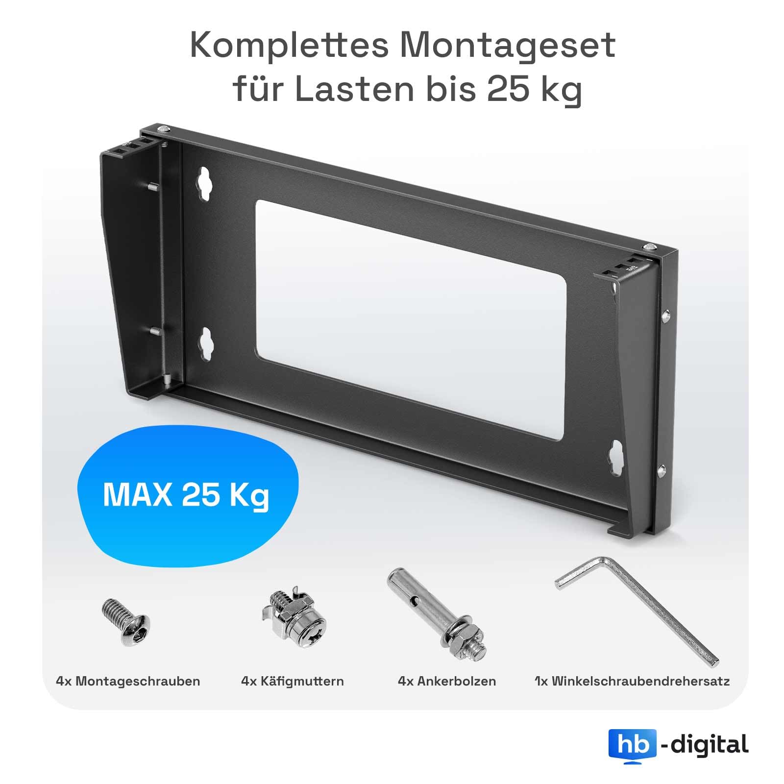 hb-digital Support de rack vertical 19" 1U - Montage mural et sous table - 1 U - Support réseau robuste pour commutateur de serveur et panneau de brassage - Stabilité maximale - Peu encombrant