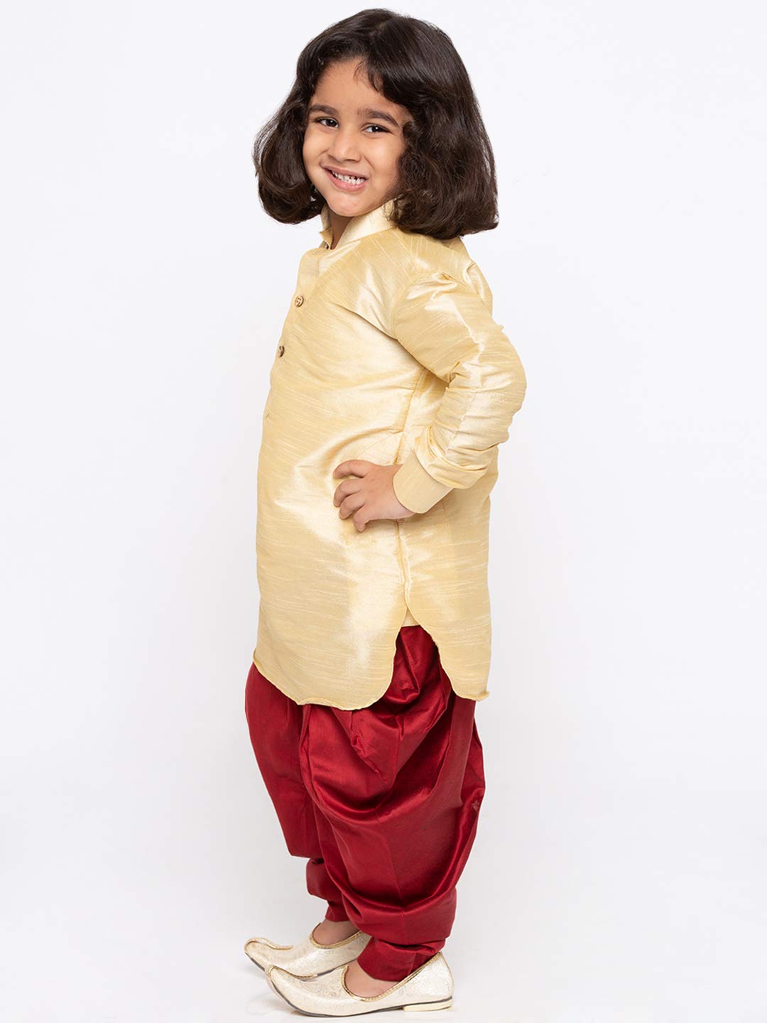 Jbn Creation Boys' Gold And Maroon Silk Blend Kurta And Dhoti Pant Set (Vasbuk001Goncdma, For 4-5 Years)