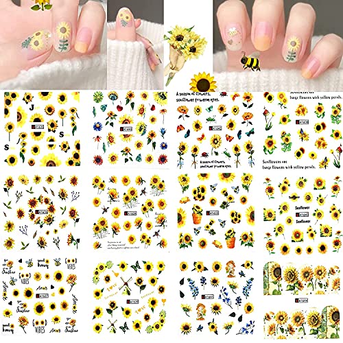Nagelsticker,24 Blatt Blumen Nail Art Sticker 3D Wassertransfer, Nagelaufkleber, Kirsche Sonnenblume Sommer nageldesign… – Bild 3