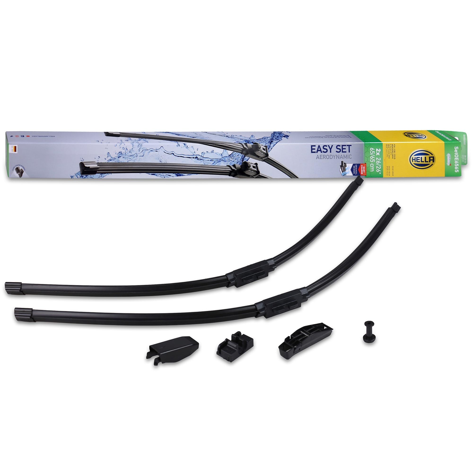 HELLA 9XW 358 164-151 Easy Set OE Wiper Blade - SetOE6565 - Flat Wiper Blade - for Left-Hand Drive Vehicles - 650/650 mm - 26/26 Inch - Front - Quantity: 2