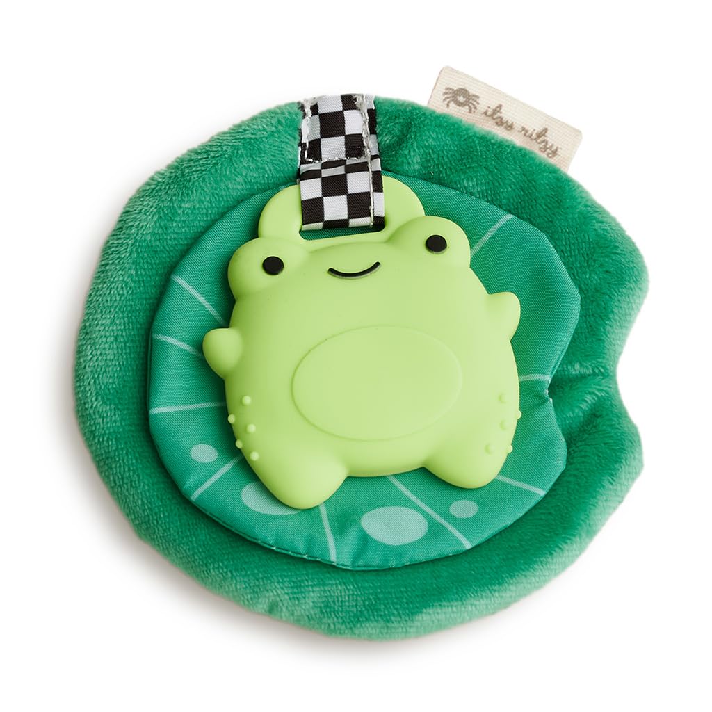 Itzy Ritzy Crinkle Teether - Plush Velour with Crinkle Sounds & Soft Silicone Teether (Frog)