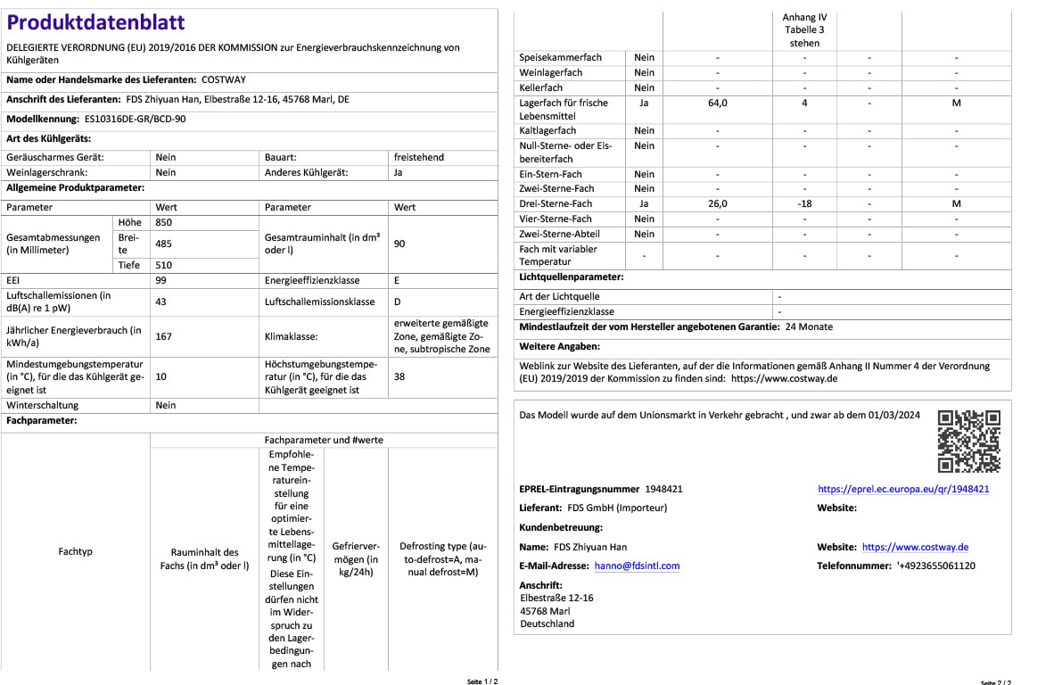 COSTWAY 90L Kühlschrank mit 27L Gefrierfach Kühl-Gefrier-Kombination Standkühlschrank Gefrierschrank mini Kühlschrank (grau)