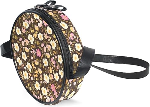 Miniatura 2 de Retro Vibrant White Flower Leaves Round Cute Crossbody Bags for Womens Beauty with Adjustable Strap Side Bags Date Canvas Messenger Purse