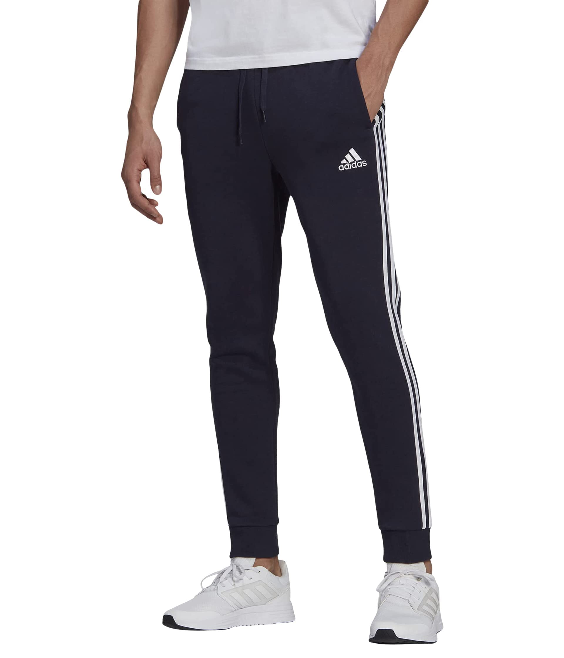 Mens Essentials 3-Stripes Fleece Tapered Cuff Pants