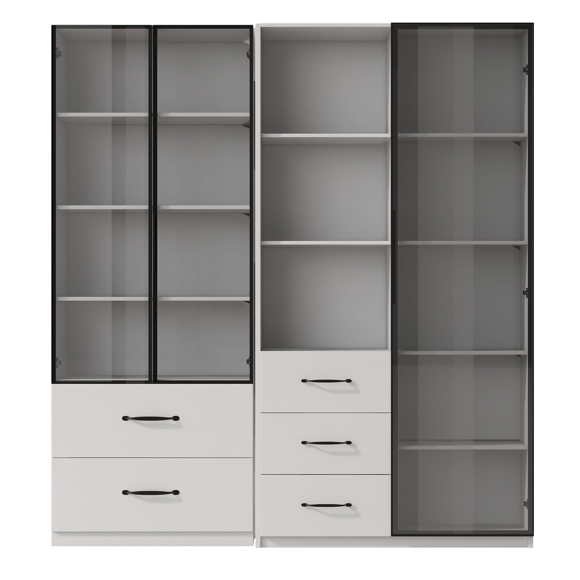 Vetrina in vetro 140 x 40 x 160 cm, armadio alto, libreria e armadio multifunzione con scomparti in vetro e aperti, cerniere a chiusura delicata, vetrina LED multicolore
