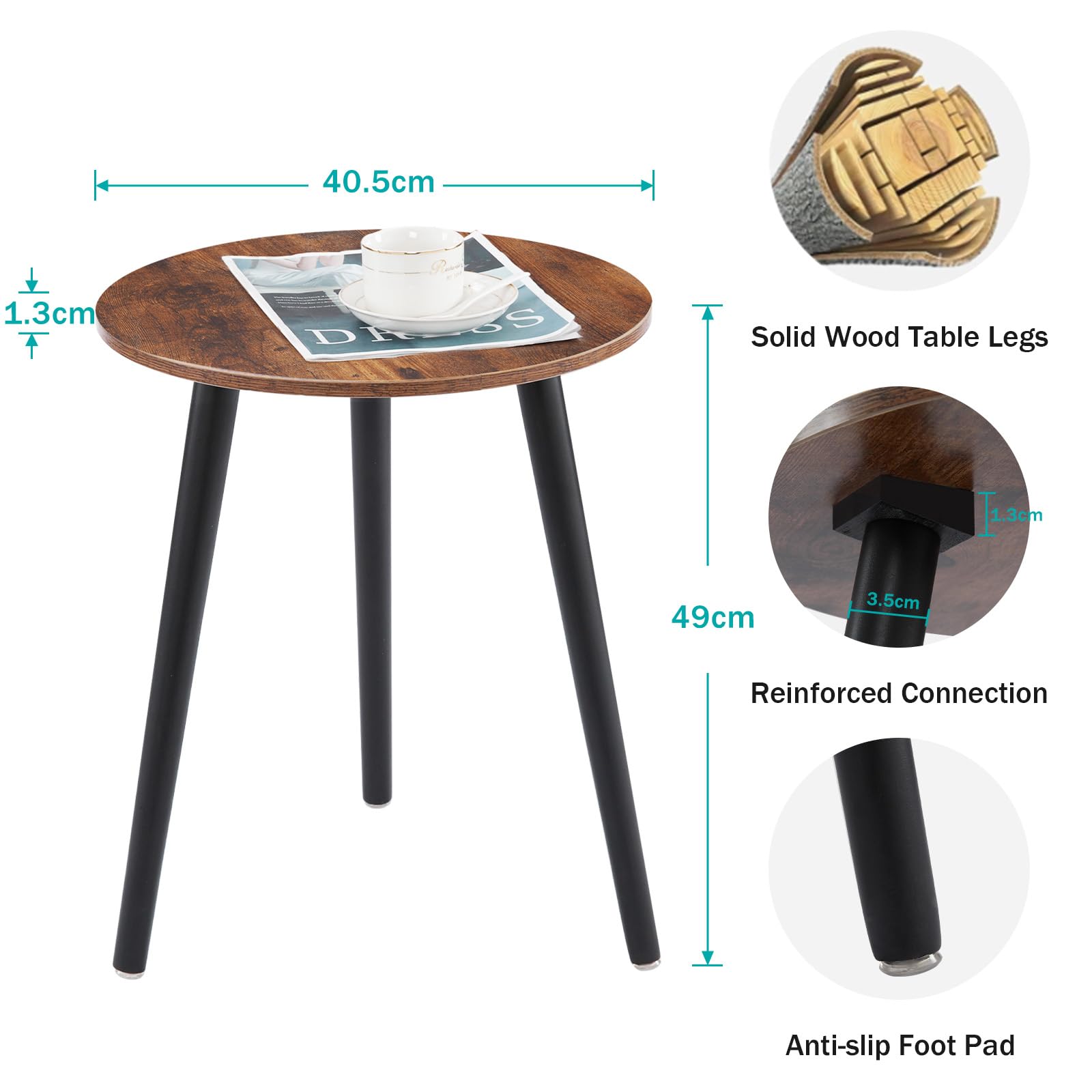 Table à Manger Ronde Moderne Du Milieu Du Siècle En Bois Massif, Conception De Piédestal Rustique Pour Les Petits Espaces, Peut Accueillir 2 à 4 Personnes, Meubles De Cuisine Et De Salle