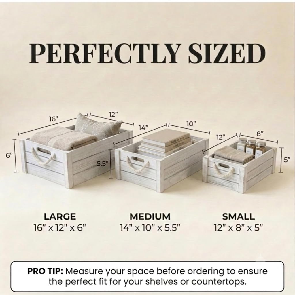 Juego de 3 cajas de madera, cajas anidables para almacenamiento y exhibición, cajas de madera rústica, caja de almacenamiento decorativa, caja de madera apilable para decoración, cestas