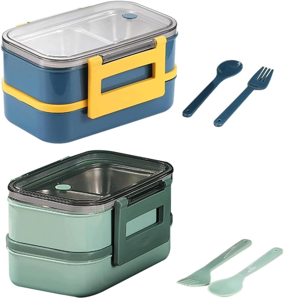 Bento Box a doppio strato in acciaio inossidabile 304 | Multicolore: picnic, viaggi, scuola, cantiere, all'aperto(B)