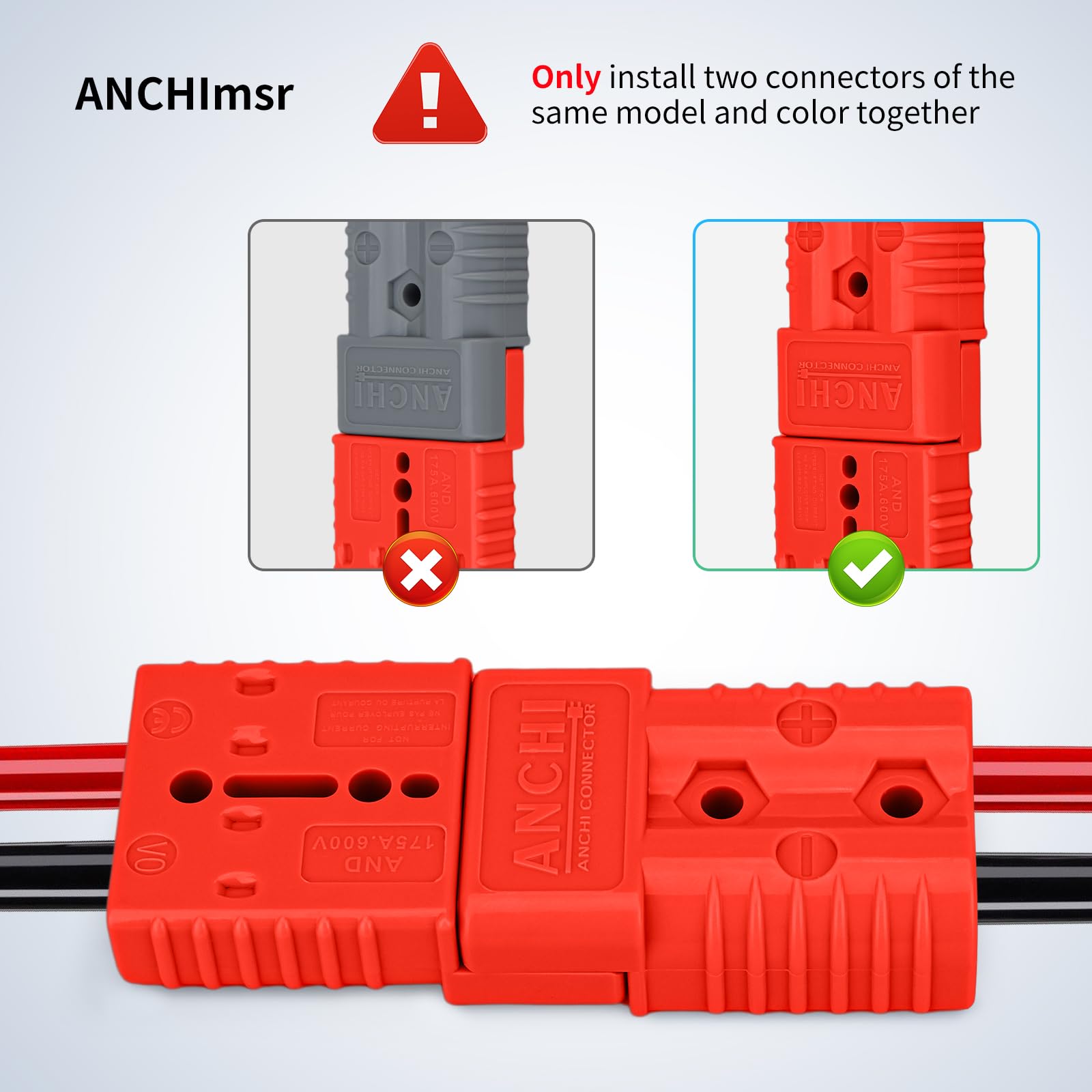 High Current Plug Connector E-TING 175A Battery Quick Connect | 2-4 Gauge Winch Connector For Trailers, Recovery Winches 12-36V 2-4 Gauge Wire Harness