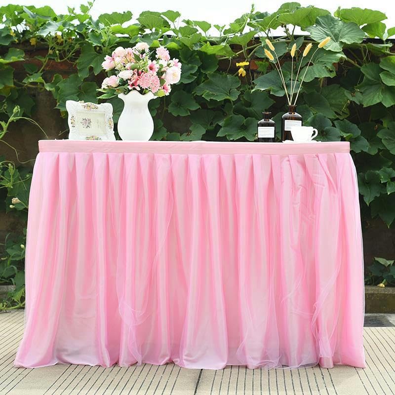 THAYLA 10ft x 77 cm satynowa 2-warstwowa siateczka, puszysta tiulowa spódniczka na stół, szyfon, na wesele, na baby shower, imprezę, falbanki, plisowana