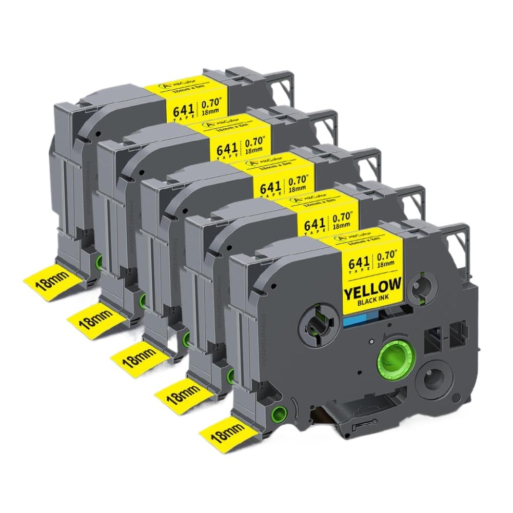 18 mm kompatibles Etikettenband TZE241 TZE141 TZE641 5 Stück oder 10 Stück Kompatibel mit PTH500 PTE300 Etikettendrucker(5PK Black on Yellow)