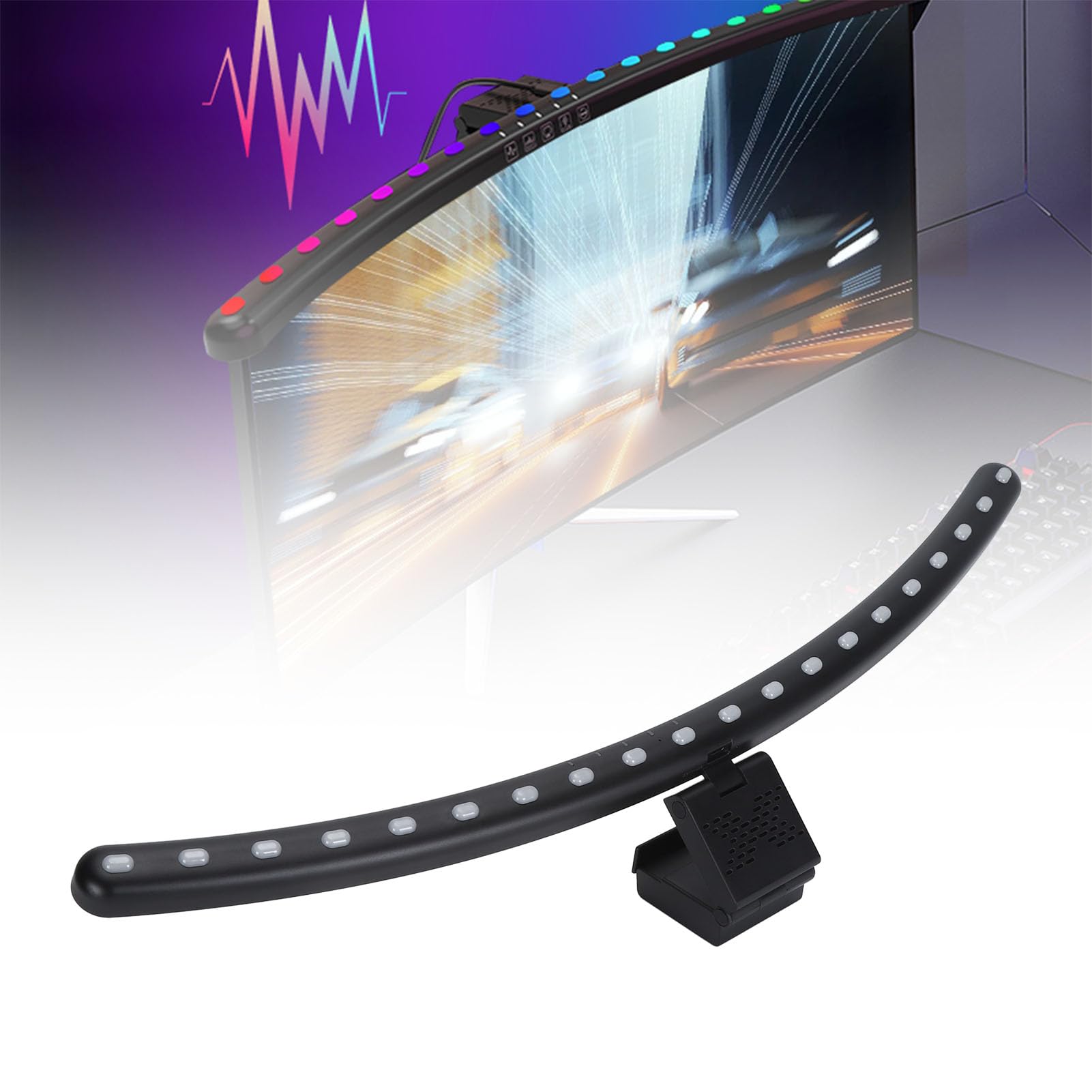 AYNEFY Barre Lumineuse de Moniteur RVB, Rétroéclairage 7 Couleurs, Musique Synchronisée, Minuterie D'1 Heure, Contrôle Tactile, Installation Stable sur les Moniteurs Incurvés pour les