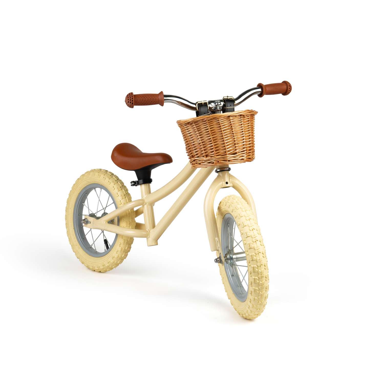 Bigjigs Toys Vélo d'équilibre Couleur crème avec Panier - Vélo sans pédales pour Tout-Petits