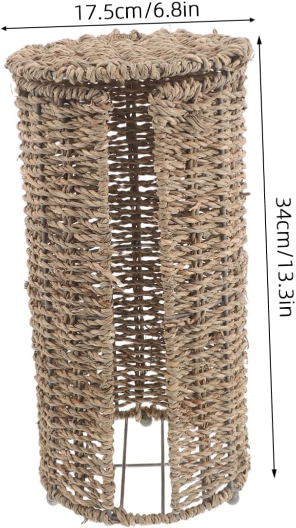 Toilet Paper Storage Basket with Lid, Woven Rattan Bathroom Organizer, Versatile Storage Bin Made of Iron and Rattan, Boho Style for Bathroom and Homestays, Sturdy and Resistant