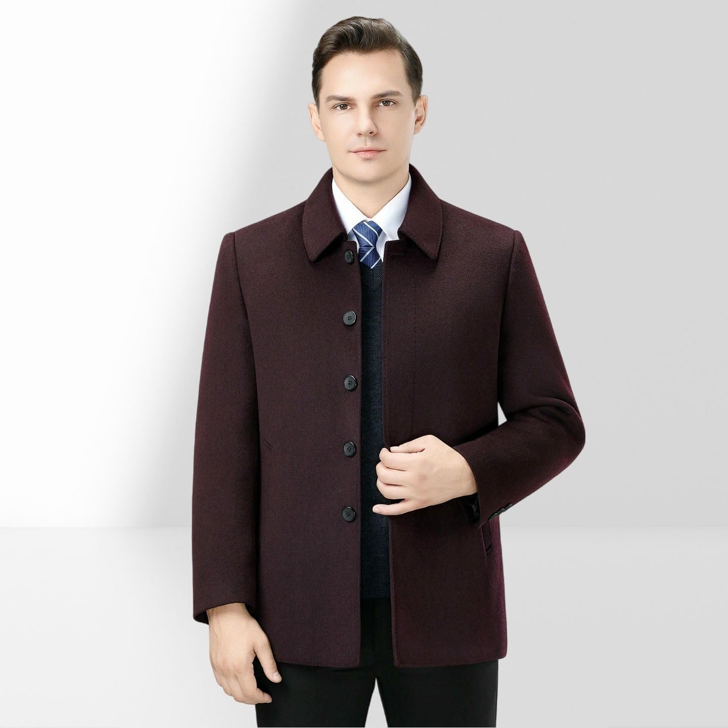 Cappotto da uomo con risvolto in lana double-face autunno inverno fodera rimovibile mezza età