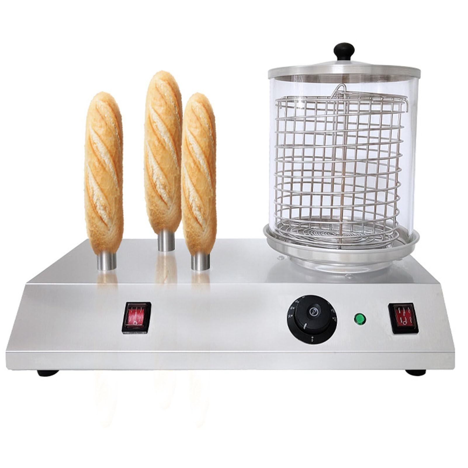 Elektrischer Hot-Dog-Maker, 458 W, kommerzielle Hot-Dog-Maschine aus Edelstahl mit 3/4 Toaststangen, einstellbare Temperatur, professioneller Hot-Dog-Dampfgarer für Hot Dogs, Eierbrötchen,3