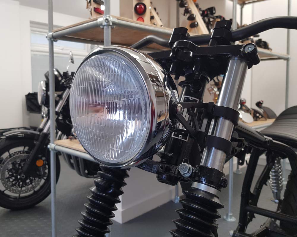 6 3/4" 6,75" reflektor motocyklowy - stal chromowana - żarówka 12 V 55 W do retro projektu Cafe Racer, rower uliczny, skrobak