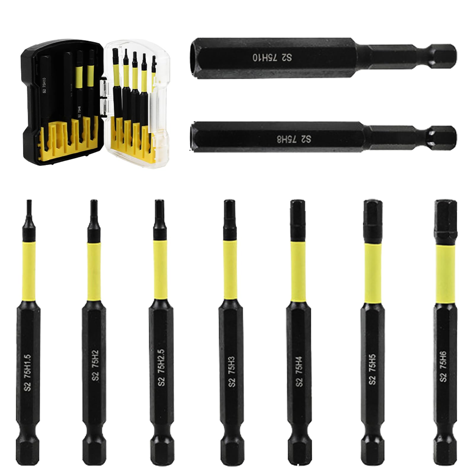 Apglsxy Multicolor Profession 9Pcs Hexagonal Head Allen Spanner Drill Bit Set H1.5 To H10 For Impacts Screwdriver With Storage Box Impacts Screwdriver Bit Set