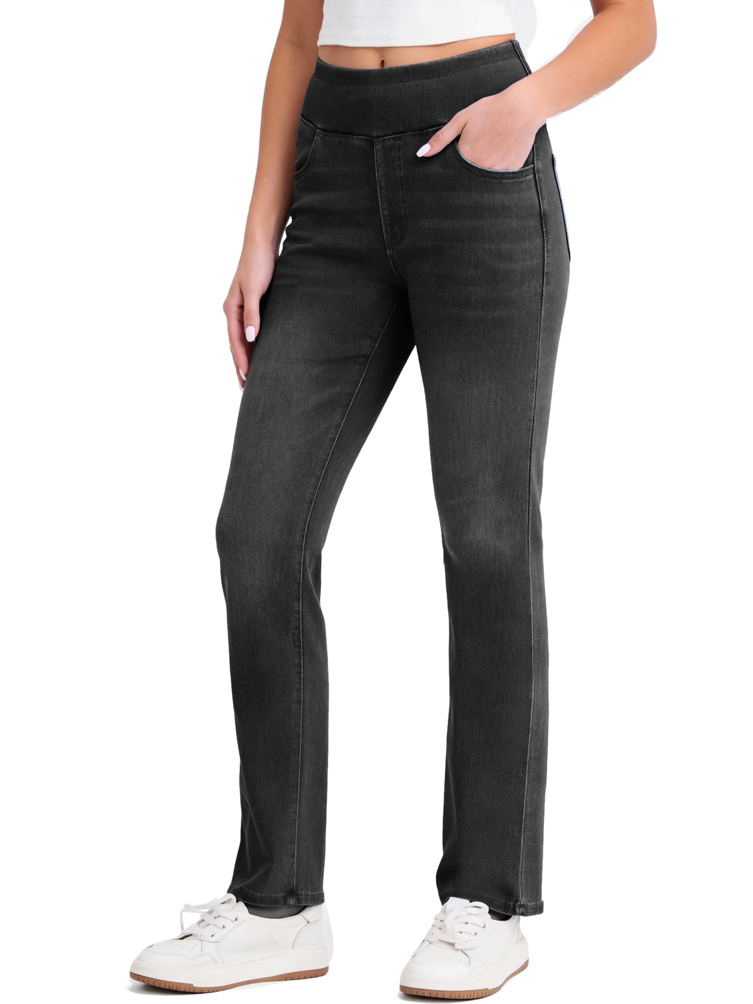 ZIRUU Damen Stretch-Denim Hohe Taille Waschbare Casual Bootc