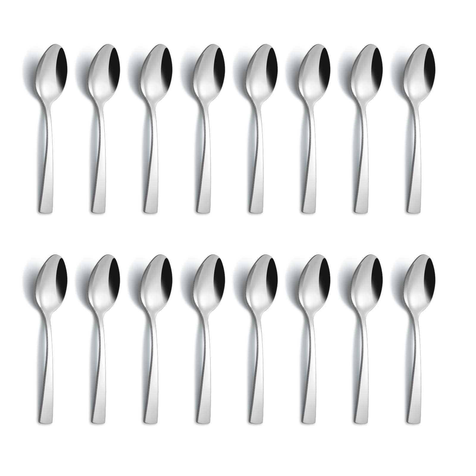 BEWOS Teelöffel 16 Stück, Edelstahl Kaffeelöffel 5,5 Zoll(14 cm), Espressolöffel, Quadratischer Griff Dessertlöffel, Spiegelpoliert Löffel, Spülmaschinenfest, Teelöffel für Haus, Restaurants, Hotel
