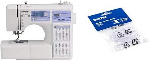 Máquina computarizada para costura y bordado Brother HC1850 con 130 hileras integradas, 9 prensatelas, fuentes para costura, tabla ancha, y DVD