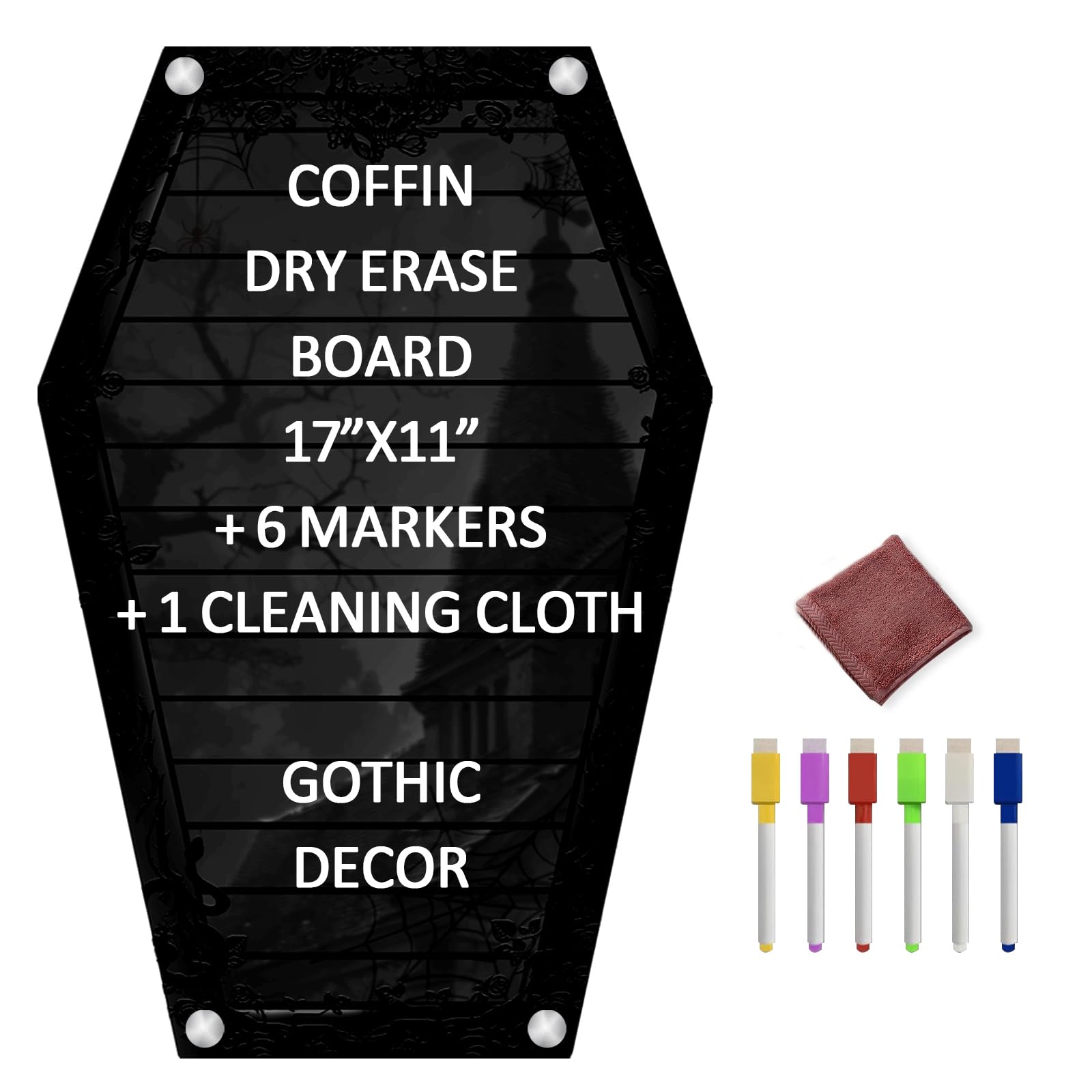 Coffin Letter Board Black, Magnetic Acrylic Dry Erase Board Coffin Shaped Goth Decor Sign Witchy Halloween Decorations Gothic Home Kitchen Decor