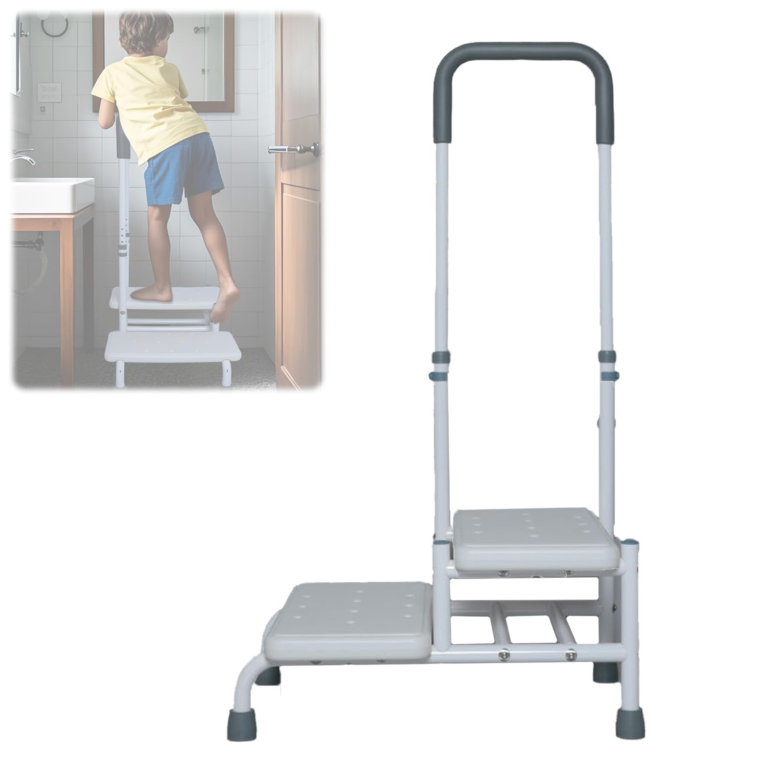 Marchepied De Baignoire Avec Poignée De Maintien - 2 Marches, Hauteur Réglable (5 Positions) - Capacité 136 Kg - Pour Personnes âgées, Aide à L'entrée/sortie De Bain