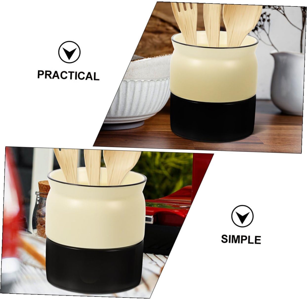 BESPORTBLE 2pcs Ceramic Cutlery Bucket and Flatware Holder Set with Drainage for Kitchen Utensil Storage, Chopstick Organizer in White and Black for Home and Restaurant Use