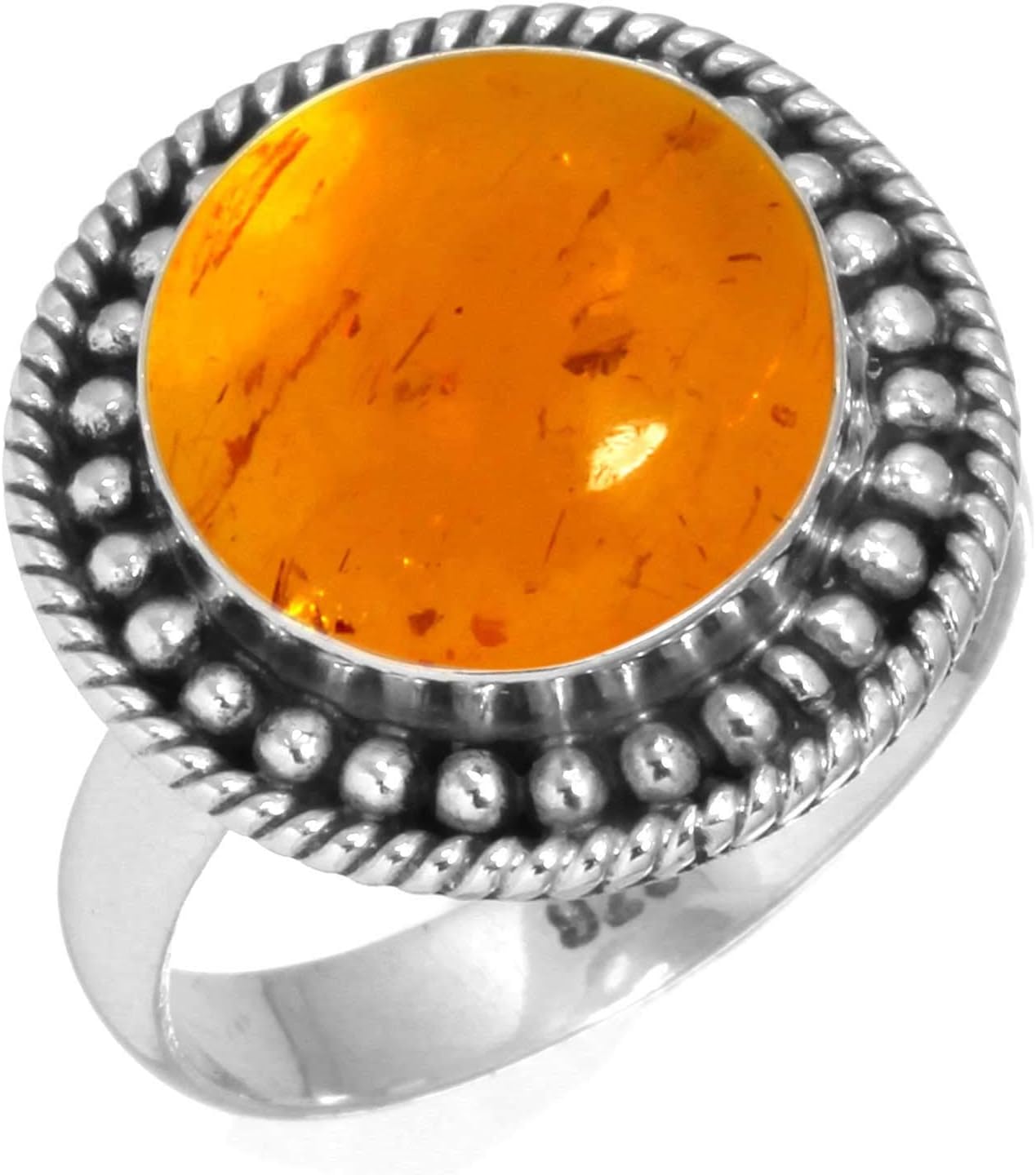 Lapis, Carnelian, Amber, Garnet Round Handmade Ring Genuine 925 Sterling Silver Boho Chunky Natural Gemstone Jewelry For Women