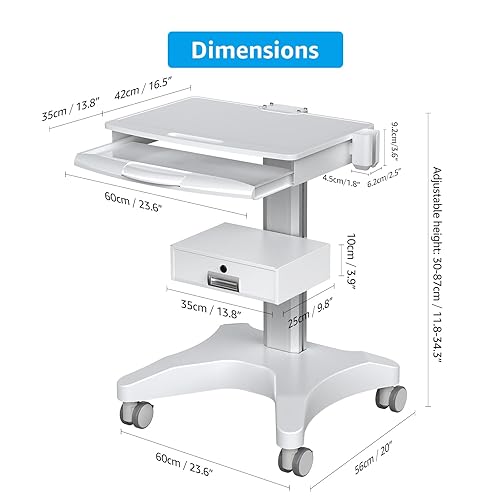 Miniatura 3 de Carrito médico con bandeja para laptop y soporte para escáner oral, estación de trabajo móvil sobre ruedas con cajón para clínicas dentales de