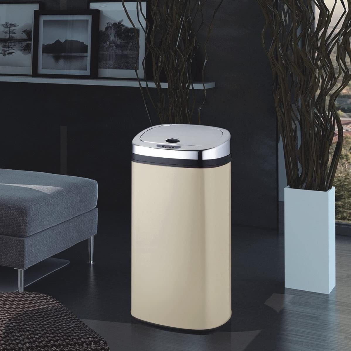 Kitchen Move Cubo de Basura automático 42 L Largo Beige, INOX, Crema, 32x25x64cm