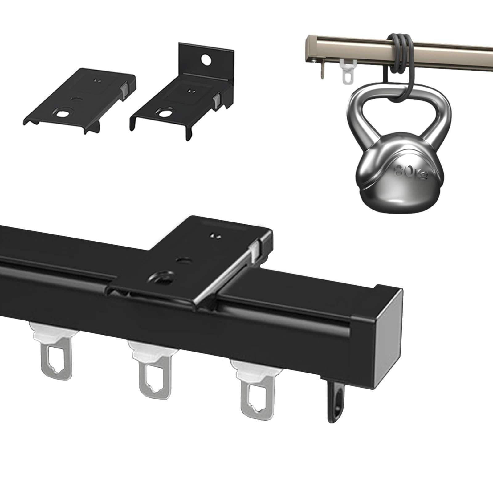 GLDYTVF Aluminum Curtain Track Rod 0.5-6M, Ceiling or Wall Mount System for Pergola, Outdoor Shower Curtain Rail, Black, 320cm (10.5ft) - Durable & Versatile