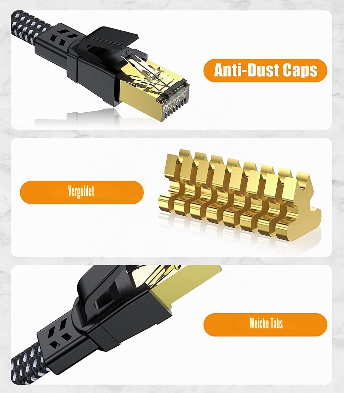 SWECENT Lan Kabel Cat 8 25M, Hochgeschwindigkeits Ethernet Kabel 40Gbps 2000MHz Netzwerkkabel,Internet Kabel Gigabit Patchkabel mit Vergoldetem RJ45-Stecker Geflochtener für PS5/4,Router,Modem,Laptop
