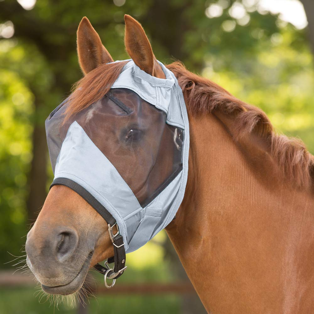 Fliegenmaske Premium Waldhausen au pré : masque anti-mouches gris pour grand cheval Warmblut