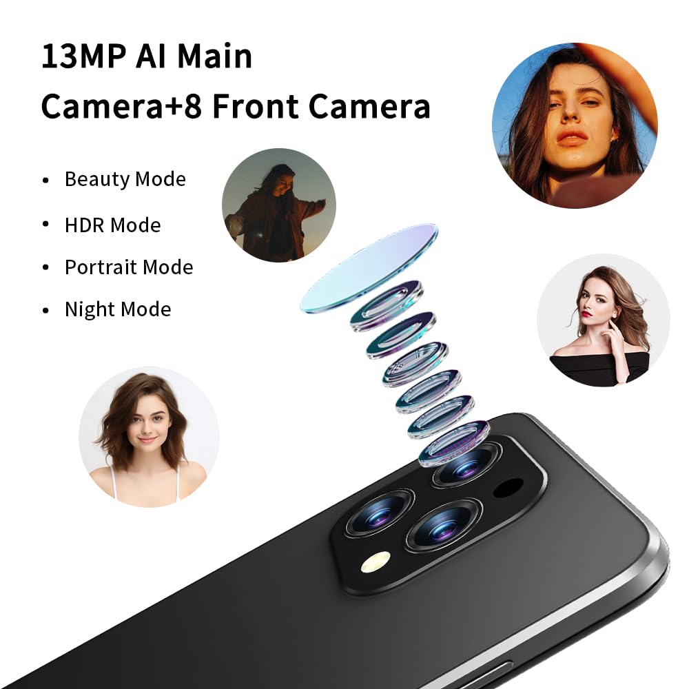 N55 Pro, telefon komórkowy, smartfon z systemem Android 14, 16 GB RAM 256 GB ROM, ekran 6,56" IPS HD+, aparat główny 13 MP AI + przedni aparat 8 MP, podwójna karta SIM 4G (niebieski)