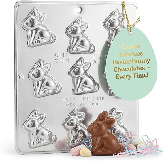 Easter Bunny Chocolate Candy Mold 899 with 9 Cavities, 2 x 2 Cavity Size
