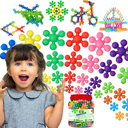 HAPISIMI 200-Piece 1.2 Inch Diameter Snow Building Blocks Kids STEM Toys Educational Toys Discs Sets Interlocking Solid Plastic for Preschool Kids Boys and Girls Aged 3+, Creativity Kids Toys